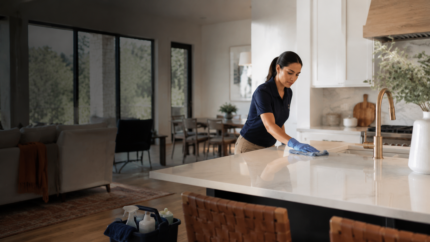 Cleaning professional working in a modern kitchen